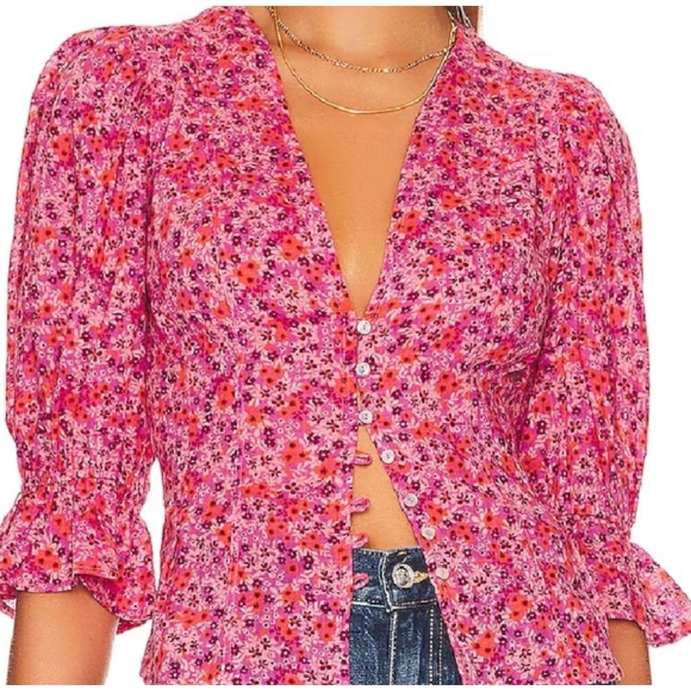 Free People I Found You Print Blouse in Party Combo NWT - Picture 2 of 15